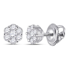 Load image into Gallery viewer, 10kt White Gold Diamond Flower Cluster Earrings - A Mesmerizing Blossom of Brilliance Top view from the 10Kt White Gold Womens Round Diamond Flower Cluster Earrings 1 4 Cttwpin282345 collection by Splendid Jewellery