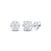 Load image into Gallery viewer, Sparkling Diamond Blossom Earrings: 10kt White Gold Flower Cluster Earrings 1/4 Cttw Top view from the 10Kt White Gold Womens Round Diamond Flower Cluster Earrings 1 4 Cttwpin232352 collection by Splendid Jewellery