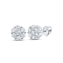 Load image into Gallery viewer, Radiant Blooms: 10kt White Gold Womens Round Diamond Flower Cluster Earrings 1/5 Cttw Top view from the 10Kt White Gold Womens Round Diamond Flower Cluster Earrings 1 5 Cttwpin212567 collection by Splendid Jewellery