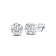 Load image into Gallery viewer, Floral Brilliance: 10kt White Gold Womens Round Diamond Flower Cluster Earrings 1/5 Cttw Top view from the 10Kt White Gold Womens Round Diamond Flower Cluster Earrings 1 5 Cttwpin232465 collection by Splendid Jewellery