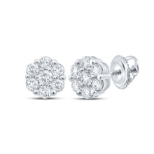 Load image into Gallery viewer, Floral Brilliance: 10kt White Gold Diamond Flower Cluster Earrings Top view from the 10Kt White Gold Womens Round Diamond Flower Cluster Earrings 3 4 Cttwpin232468 collection by Splendid Jewellery