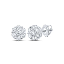 Load image into Gallery viewer, 10kt White Gold Diamond Floral Cluster Earrings - Mesmerizing Brilliance Top view from the 10Kt White Gold Womens Round Diamond Flower Cluster Earrings 3 4 Cttwpin212564 collection by Splendid Jewellery