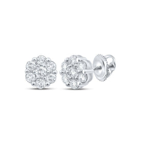 10kt White Gold Diamond Floral Cluster Earrings - Mesmerizing Brilliance Top view from the 10Kt White Gold Womens Round Diamond Flower Cluster Earrings 3 4 Cttwpin212564 collection by Splendid Jewellery