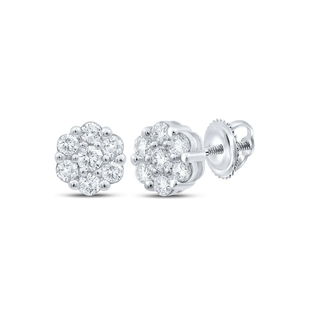 Earrings | 10kt White Gold Womens Round Diamond Flower Cluster Earrings 3/4 Cttw | Splendid Jewellery GND