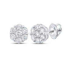 Load image into Gallery viewer, 10kt White Gold Floral Brilliance Diamond Earrings Top view from the 10Kt White Gold Womens Round Diamond Flower Cluster Earrings 3 4 Cttwpin286610 collection by Splendid Jewellery