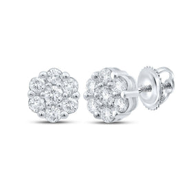 10kt White Gold Floral Brilliance Diamond Earrings Top view from the 10Kt White Gold Womens Round Diamond Flower Cluster Earrings 3 4 Cttwpin286610 collection by Splendid Jewellery