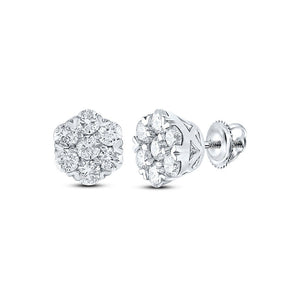 Earrings | 10kt White Gold Womens Round Diamond Flower Cluster Earrings 5/8 Cttw | Splendid Jewellery GND