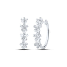 Load image into Gallery viewer, Floral Brilliance: 10kt White Gold Round Diamond Flower Hoop Earrings Top view from the 10Kt White Gold Womens Round Diamond Flower Hoop Earrings 1 8 Cttwpin215682 collection by Splendid Jewellery