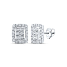 Load image into Gallery viewer, Sparkling Brilliance: 10kt White Gold Diamond Cluster Earrings Top view from the 10Kt White Gold Womens Round Diamond Frame Cluster Earrings 1 2 Cttwpin217240 collection by Splendid Jewellery