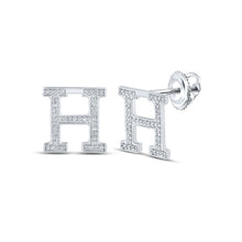 Load image into Gallery viewer, Sparkling Personalized 10kt White Gold Diamond Initial Earrings Top view from the 10Kt White Gold Womens Round Diamond H Initial Letter Earrings 1 5 Cttwpin217699 collection by Splendid Jewellery