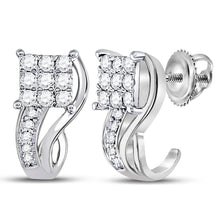 Load image into Gallery viewer, Dazzling 10kt White Gold Diamond Half J Hoop Earrings - A Touch of Glamour Top view from the 10Kt White Gold Womens Round Diamond Half J Hoop Earrings 3 8 Cttwpin279183 collection by Splendid Jewellery