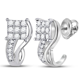 Dazzling 10kt White Gold Diamond Half J Hoop Earrings - A Touch of Glamour Top view from the 10Kt White Gold Womens Round Diamond Half J Hoop Earrings 3 8 Cttwpin279183 collection by Splendid Jewellery