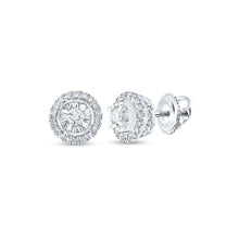 Load image into Gallery viewer, 10kt White Gold Diamond Halo Earrings: Luxurious Sparkle and Elegance Top view from the 10Kt White Gold Womens Round Diamond Halo Earrings 1 4 Cttwpin289372 collection by Splendid Jewellery