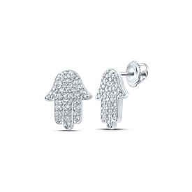 Radiant Spirit 10kt White Gold Diamond Hamsa Earrings Top view from the 10Kt White Gold Womens Round Diamond Hamsa Earrings 1 5 Cttwpin214078 collection by Splendid Jewellery