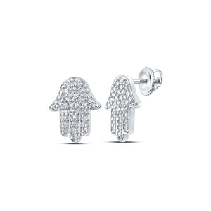 Earrings | 10kt White Gold Womens Round Diamond Hamsa Earrings 1/5 Cttw | Splendid Jewellery GND