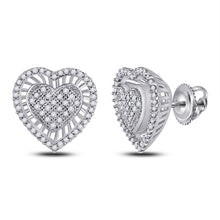 Load image into Gallery viewer, Radiant Love: 10kt White Gold Womens Round Diamond Heart Cluster Earrings 1/3 Cttw Top view from the 10Kt White Gold Womens Round Diamond Heart Cluster Earrings 1 3 Cttwpin14965 collection by Splendid Jewellery
