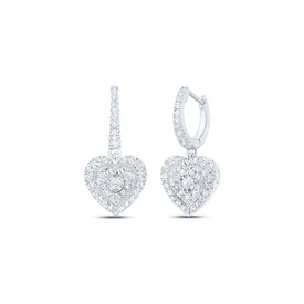 10kt White Gold Heart Shimmer Diamond Dangle Earrings Top view from the 10Kt White Gold Womens Round Diamond Heart Dangle Earrings 5 8 Cttwpin230700 collection by Splendid Jewellery