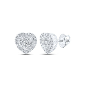 Earrings | 10kt White Gold Womens Round Diamond Heart Earrings 1 Cttw | Splendid Jewellery GND