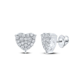 Captivating Romance: 10kt White Gold Heart-Shaped Diamond Earrings Top view from the 10Kt White Gold Womens Round Diamond Heart Earrings 1 Cttwpin217594 collection by Splendid Jewellery