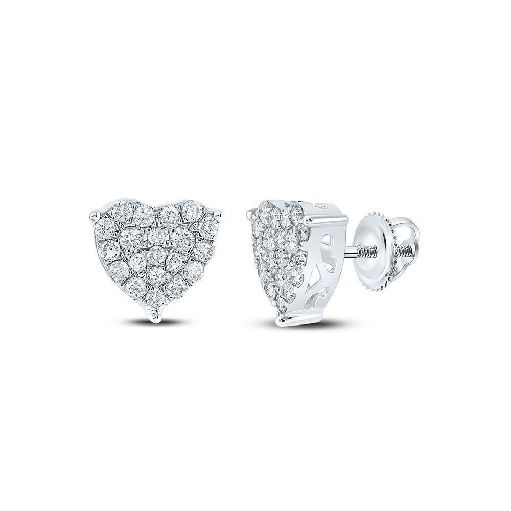 Earrings | 10kt White Gold Womens Round Diamond Heart Earrings 1 Cttw | Splendid Jewellery GND