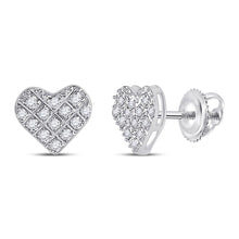 Load image into Gallery viewer, Heart&#39;s Desire: 10kt White Gold Womens Round Diamond Heart Earrings 1/10 Cttw Top view from the 10Kt White Gold Womens Round Diamond Heart Earrings 1 10 Cttwpin229989 collection by Splendid Jewellery