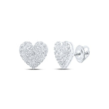 Load image into Gallery viewer, Splendid Jewellery&#39;s Diamond Heart Elegance Earrings Top view from the 10Kt White Gold Womens Round Diamond Heart Earrings 1 2 Cttwpin219018 collection by Splendid Jewellery
