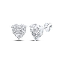 Load image into Gallery viewer, Romantic Radiance: 10kt White Gold Heart Diamond Earrings Top view from the 10Kt White Gold Womens Round Diamond Heart Earrings 1 2 Cttwpin217533 collection by Splendid Jewellery