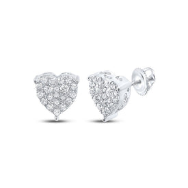 Romantic Radiance: 10kt White Gold Heart Diamond Earrings Top view from the 10Kt White Gold Womens Round Diamond Heart Earrings 1 2 Cttwpin217533 collection by Splendid Jewellery