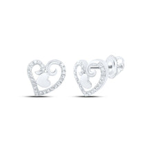 Load image into Gallery viewer, Romantic Radiance: 10kt White Gold Diamond Heart Earrings Top view from the 10Kt White Gold Womens Round Diamond Heart Earrings 1 4 Cttwpin219468 collection by Splendid Jewellery