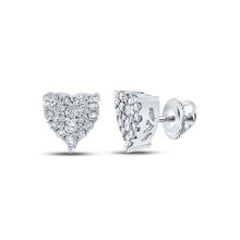 Load image into Gallery viewer, Romantic Sparkle: 10kt White Gold Diamond Heart Earrings Top view from the 10Kt White Gold Womens Round Diamond Heart Earrings 1 4 Cttwpin213012 collection by Splendid Jewellery