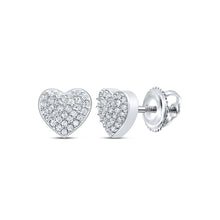 Load image into Gallery viewer, Romantic Radiance: 10kt White Gold Heart-Shaped Diamond Earrings Top view from the 10Kt White Gold Womens Round Diamond Heart Earrings 1 5 Cttwpin212144 collection by Splendid Jewellery