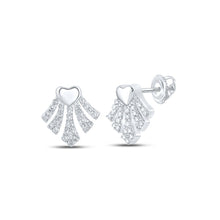 Load image into Gallery viewer, Heart&#39;s Desire: 10kt White Gold Womens Round Diamond Heart Earrings 1/6 Cttw Top view from the 10Kt White Gold Womens Round Diamond Heart Earrings 1 6 Cttwpin210837 collection by Splendid Jewellery