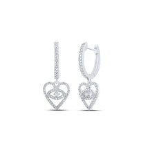 Load image into Gallery viewer, Heart&#39;s Desire: 10kt White Gold Diamond Heart Hoop Dangle Earrings Top view from the 10Kt White Gold Womens Round Diamond Heart Hoop Dangle Earrings 3 8 Cttwpin213140 collection by Splendid Jewellery