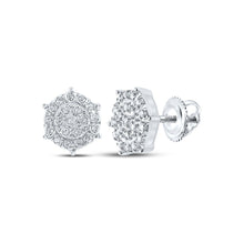Load image into Gallery viewer, Captivating Cluster of Diamonds: 10kt White Gold Hexagon Earrings Top view from the 10Kt White Gold Womens Round Diamond Hexagon Cluster Earrings 1 8 Cttwpin217717 collection by Splendid Jewellery