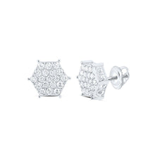 Load image into Gallery viewer, Splendid Jewellery 10kt White Gold Hexagon Cluster Diamond Earrings Top view from the 10Kt White Gold Womens Round Diamond Hexagon Cluster Earrings 7 8 Cttwpin219337 collection by Splendid Jewellery