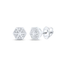 Load image into Gallery viewer, Splendid Jewellery 10kt White Gold Diamond Hexagon Earrings Top view from the 10Kt White Gold Womens Round Diamond Hexagon Earrings 1 10 Cttwpin230676 collection by Splendid Jewellery