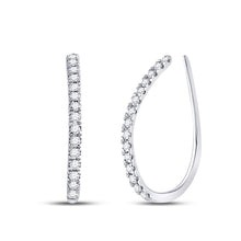 Load image into Gallery viewer, Sparkling Brilliance: 10kt White Gold Diamond Hoop Earrings Top view from the 10Kt White Gold Womens Round Diamond Hoop Earrings 1 4 Cttwpin270051 collection by Splendid Jewellery