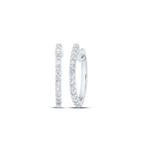 Load image into Gallery viewer, Sparkling Brilliance: 10kt White Gold Diamond Hoop Earrings Top view from the 10Kt White Gold Womens Round Diamond Hoop Earrings 1 4 Cttwpin232451 collection by Splendid Jewellery