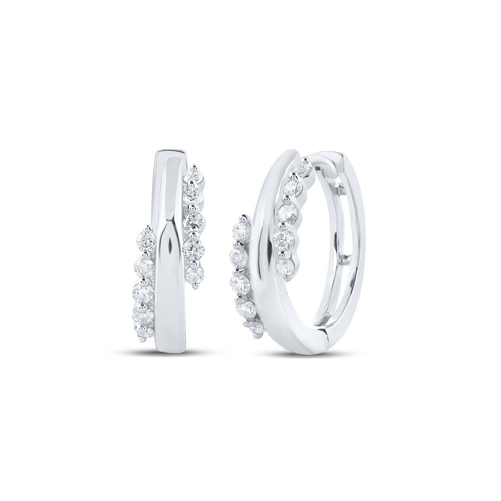 Earrings | 10kt White Gold Womens Round Diamond Hoop Earrings 1/5 Cttw | Splendid Jewellery GND
