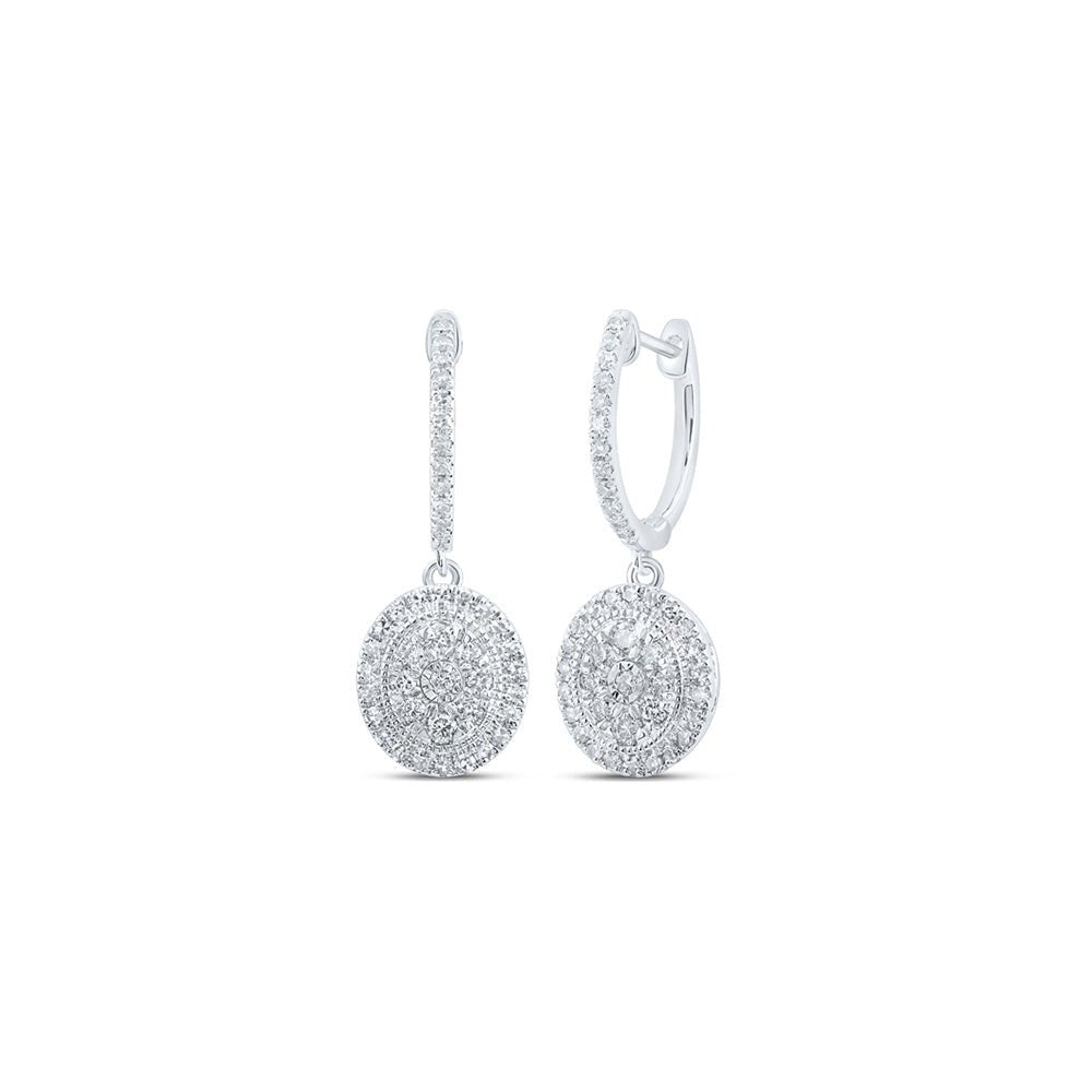 Earrings | 10kt White Gold Womens Round Diamond Hoop Oval Dangle Earrings 5/8 Cttw | Splendid Jewellery GND