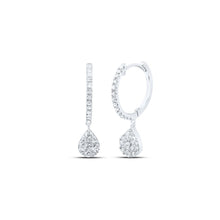 Load image into Gallery viewer, Teardrop Brilliance: 10kt White Gold Womens Round Diamond Hoop Earrings Top view from the 10Kt White Gold Womens Round Diamond Hoop Teardrop Dangle Earrings 3 8 Cttwpin230229 collection by Splendid Jewellery