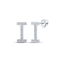 Load image into Gallery viewer, Personalized Diamond Initial Earrings in 10kt White Gold - A Unique Expression of Style Top view from the 10Kt White Gold Womens Round Diamond I Initial Letter Earrings 1 10 Cttwpin217662 collection by Splendid Jewellery
