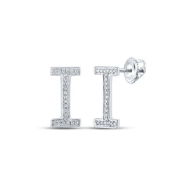 Personalized Diamond Initial Earrings in 10kt White Gold - A Unique Expression of Style Top view from the 10Kt White Gold Womens Round Diamond I Initial Letter Earrings 1 10 Cttwpin217662 collection by Splendid Jewellery