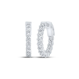Earrings | 10kt White Gold Womens Round Diamond In Out Hoop Earrings 2 Cttw | Splendid Jewellery GND