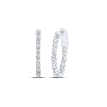 Load image into Gallery viewer, Dazzling Brilliance: 10kt White Gold Diamond Inside Outside Hoop Earrings Top view from the 10Kt White Gold Womens Round Diamond Inside Outside Hoop Earrings 1 Cttwpin218427 collection by Splendid Jewellery