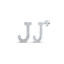 Load image into Gallery viewer, Jewelicious 10kt White Gold Womens Round Diamond J Initial Letter Earrings 1/10 Cttw Top view from the 10Kt White Gold Womens Round Diamond J Initial Letter Earrings 1 10 Cttwpin217664 collection by Splendid Jewellery