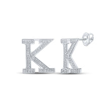 Load image into Gallery viewer, 10kt White Gold Womens Round Diamond K Initial Letter Earrings 1/6 Cttw | Personalized Brilliance Top view from the 10Kt White Gold Womens Round Diamond K Initial Letter Earrings 1 6 Cttwpin217663 collection by Splendid Jewellery