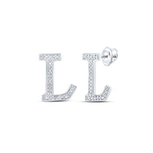Load image into Gallery viewer, Captivating Initial Brilliance: 10kt White Gold Womens Round Diamond L Initial Letter Earrings 1/10 Cttw Top view from the 10Kt White Gold Womens Round Diamond L Initial Letter Earrings 1 10 Cttwpin215000 collection by Splendid Jewellery