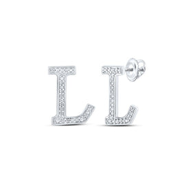 Captivating Initial Brilliance: 10kt White Gold Womens Round Diamond L Initial Letter Earrings 1/10 Cttw Top view from the 10Kt White Gold Womens Round Diamond L Initial Letter Earrings 1 10 Cttwpin215000 collection by Splendid Jewellery