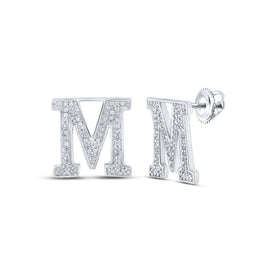 10kt White Gold Womens Round Diamond M Initial Letter Earrings 1/4 Cttw | Personalized Brilliance Top view from the 10Kt White Gold Womens Round Diamond M Initial Letter Earrings 1 5 Cttwpin215005 collection by Splendid Jewellery